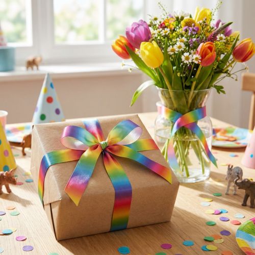 Polyester Dekoband Regenbogenfarben 15mm x 18m Geschenk- und Dekorationsband | Floristik24.at