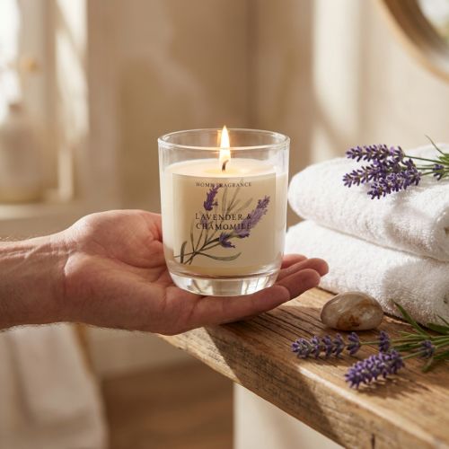 Artikel Aromakerze im Glas Lavendel und Kamille Ø7,5cm H8,5cm Creme