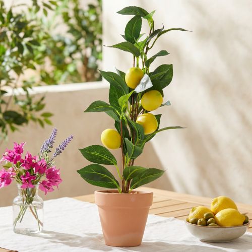Zitronenbaum künstlich im Terrakotta-Topf 42cm - Grün Gelb Braun | Floristik24.at