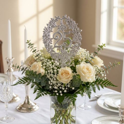 Jubiläumszahl 25 aus Karton Silber Ø8cm mit Draht 10 Stück | Floristik24.at