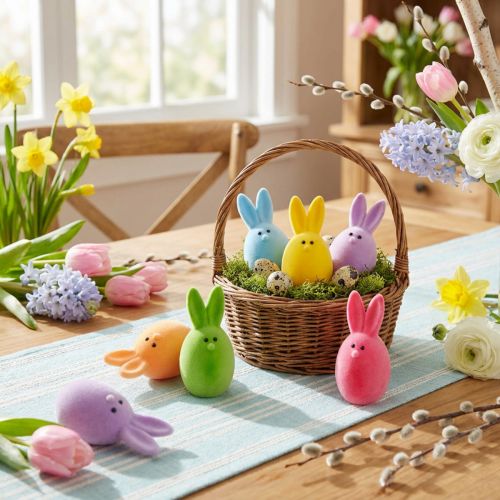 Osterdeko Kunststoff Haseneier beflockt bunt 12,5cm 6er Set | Floristik24.at