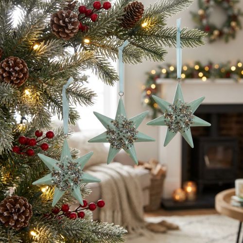 Weihnachtsanhänger Sterne Mint 7-zackig Ø11cm 4 Stück | Floristik24.at