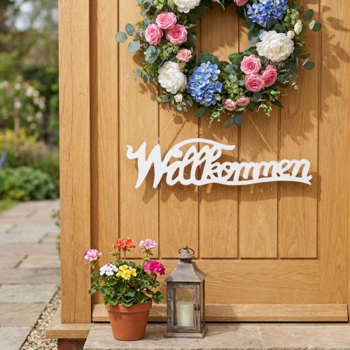Willkommensschild aus Holz mit Jutekordel, 9×34 cm, Weiß, Set aus 6 Stück | Floristik24.at