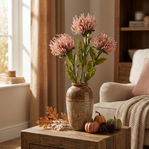 Herbstblume künstliches Nadelkissen Protea Rosa 73cm 3er-Set | Floristik24.at