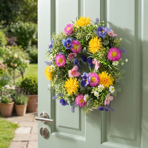 Artikel Türkranz mit künstlichen Frühlingsblumen aus Polyester, 30 cm, mehrfarbig