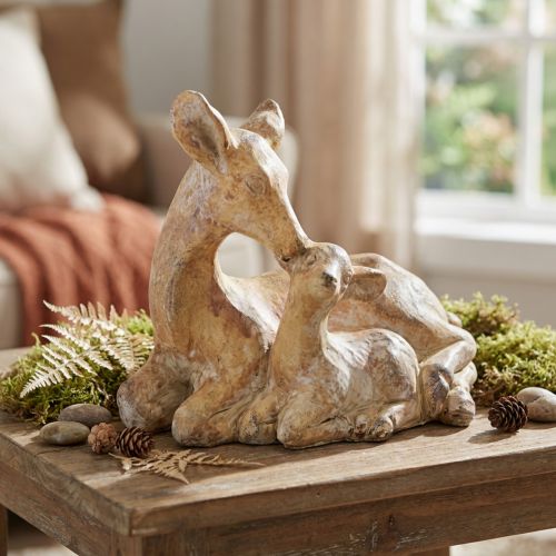 Dekofigur Reh mit Kitz aus Steinguss Braun-Weiß 20×11×17cm für Innen | Floristik24.at