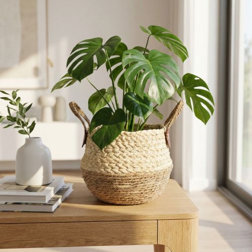 Seegras Aufbewahrungskorb zweifarbig mit Henkeln Ø25cm H24cm Natur Braun | Floristik24.at