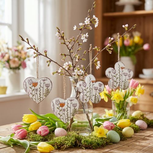 Artikel Hängedekoration Weiß Metall Herzen und Blumen Ø10cm 4 Stück für Innenbereich