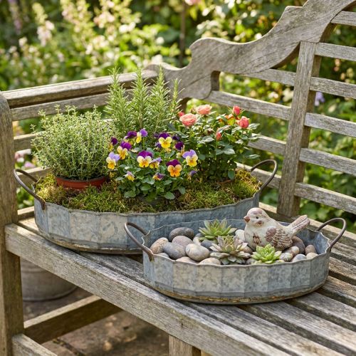 Blumenschalen-Set Metall Zinktablett Antik-Finish mit Griffen 45/59 cm | Floristik24.at