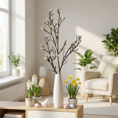 Künstlicher Magnolienzweig mit Knospen aus Kunststoff, Braun/Weiß, Länge ca. 135 cm | Floristik24.at