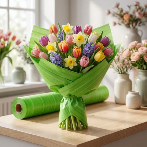 Artikel Manschettenpapier Rolle 37,5 cm x 100 m Maigrün/Grün für Dekoration und Verpackung