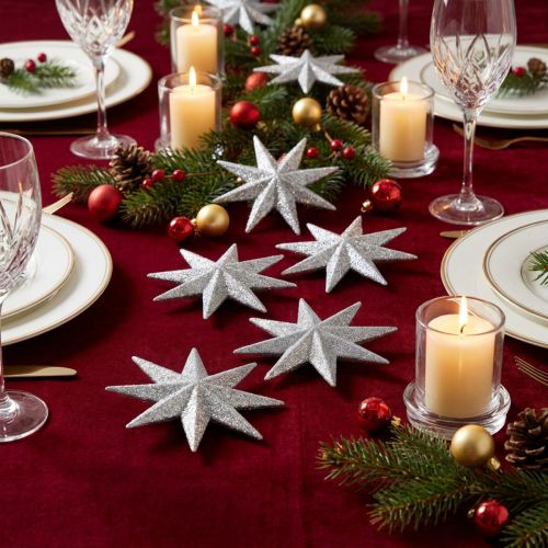 Glittersterne Silber Ø10cm 12 Stück aus Kunststoff für Weihnachtsdekoration | Floristik24.at