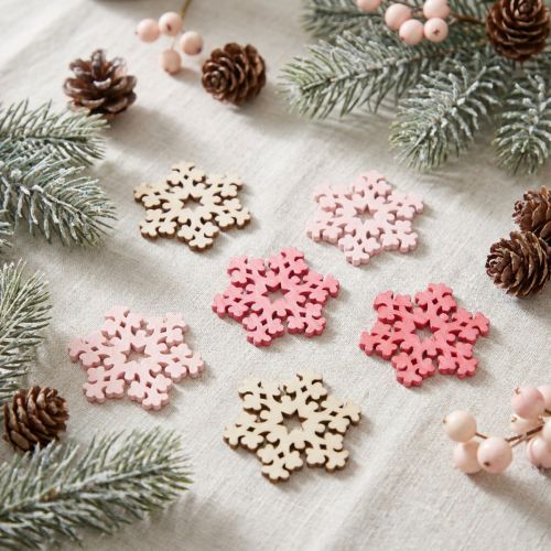 Holz-Schneeflocken Mix Pink, Rosa, Natur Ø2cm 144 Stück | Floristik24.at