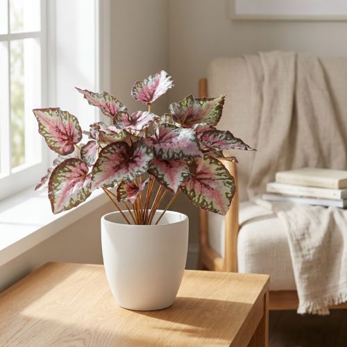 Künstlicher Begonienbusch aus Seidenstoff Grün Violett 34cm | Floristik24.at