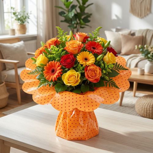 Blumenmanschette Kunststoff Ø54cm mit Punkten in 5 Farben, 100 Stk | Floristik24.at