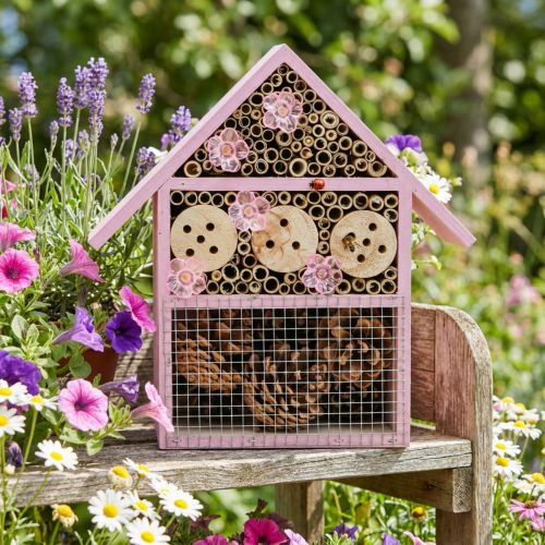 Artikel Balkon Insektenhotel Holz Solarbeleuchtung Rosa 23x24cm