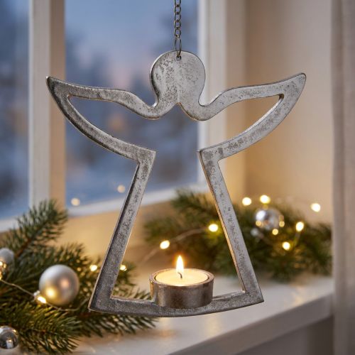 Teelichthalter Engel zum Hängen aus Metall in Silber, H20cm | Floristik24.at