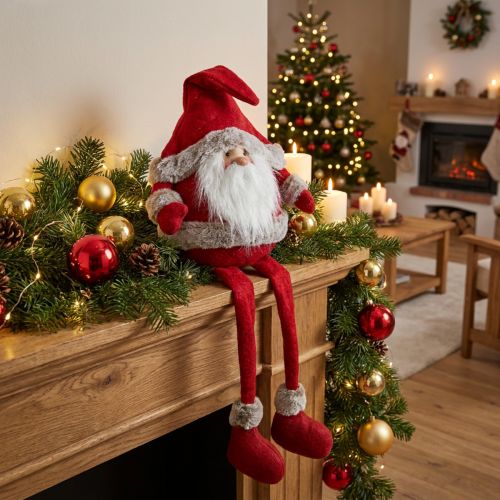 Weihnachtsmann Kantenhocker aus Wolle und Kunstfell, Rot-Weiß, 28×22×88cm | Floristik24.at