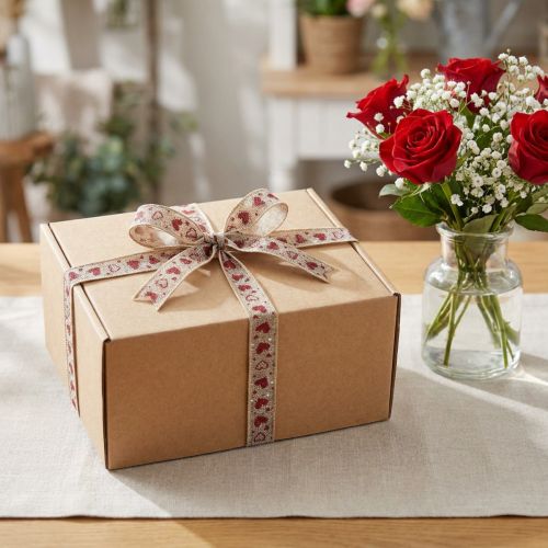 Artikel Geschenkband Polyester Herzen Dekoband 15mm x 15m Beige Rot Weiß