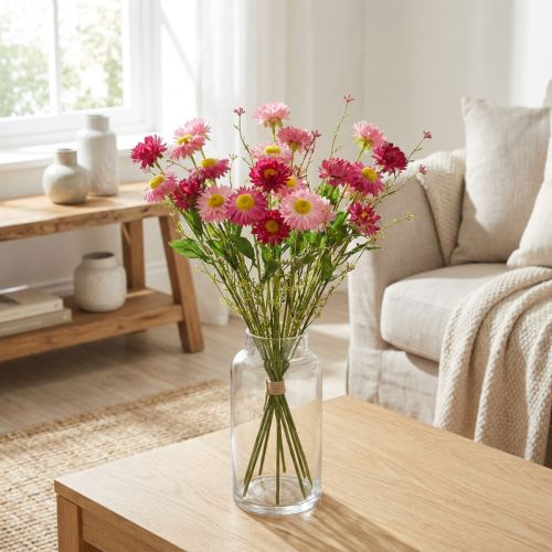 Rhodanthe Kunstblumen-Bund Rosa-Pink mit Kräutern, 46 cm, Kunststoff & Metall | Floristik24.at