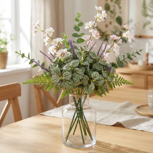 Künstlicher Seidenblumen-Bund von Salbei, 4 Stück, Grün-Violett, Länge ca. 28 cm | Floristik24.at