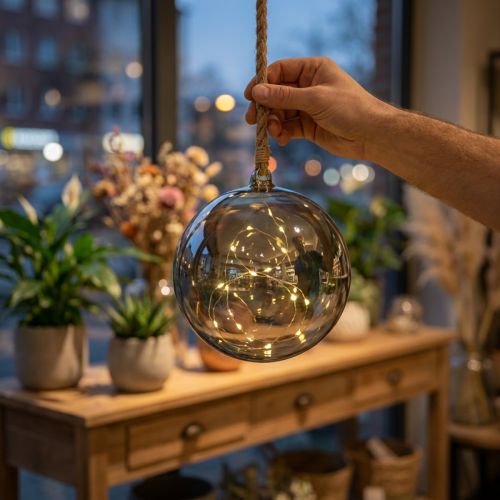 LED Kugel aus Glas, Ø 20 cm, silbergrau, warmweiß, mit Timer | Floristik24.at