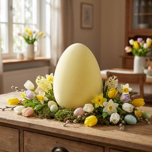 Artikel Deko-Ei Kunststoff Hellgelb Beflockt 25cm für Ostern