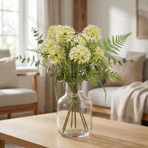 Kunstblumen Weiß Allium 34cm 3er Bund mit Bindegrün Kunststoff | Floristik24.at