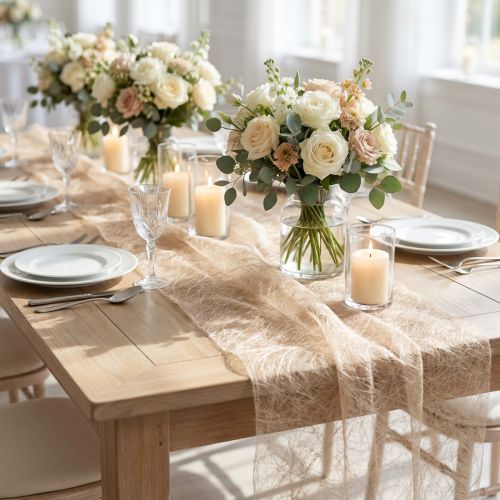 Deko-Vlies aus Sizoweb Tischläufer 30cm x 5m Beige | Floristik24.at