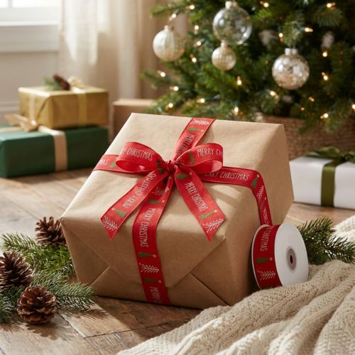 Geschenkband Baumwollmischung „Merry Christmas“ 25mm x 18m Rot Grün Weiß | Floristik24.at
