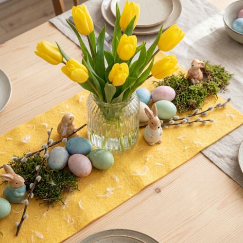 Filzband Wollband Gelb mit Federn 15cm x 5m für Dekoration | Floristik24.at