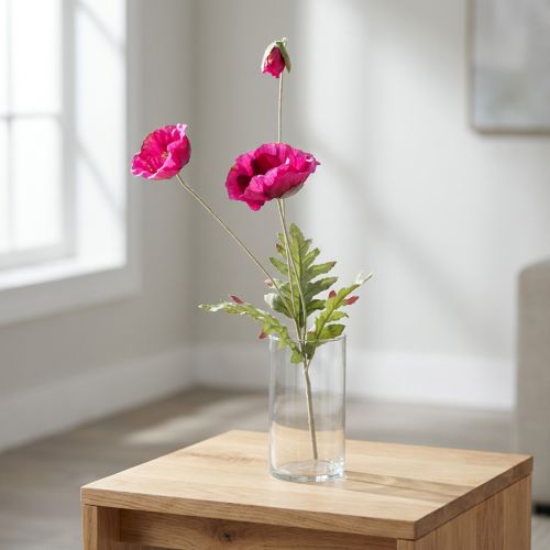 Künstliche Mohnblume 70 cm Pink mit Knospe und Blättern | Floristik24.at