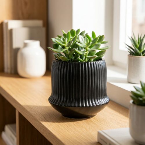 Keramik-Übertopf Schwarz mit Rillen Ø10cm H8,5cm | Floristik24.at