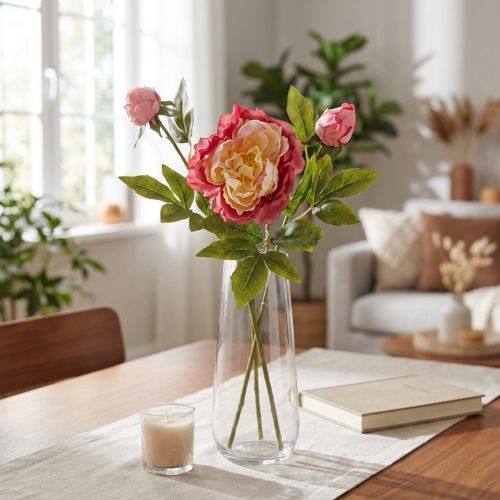 Artikel Pfingstrosen Kunstblume aus Seide Rosa Gelb 68cm