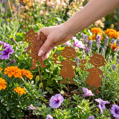 Gartenstecker aus Metall in Rost-Optik, Kinderfiguren, 49cm, 4 Stück | Floristik24.at
