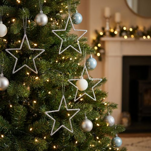Weihnachtsdeko Stern Anhänger 17,5 cm Silbern Glitter 9 Stück | Floristik24.at