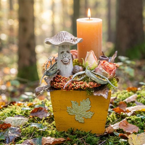 Pflanzkasten Holz Gelb Shabby Chic mit Blattmotiv 11×14,5×14 cm | Floristik24.at