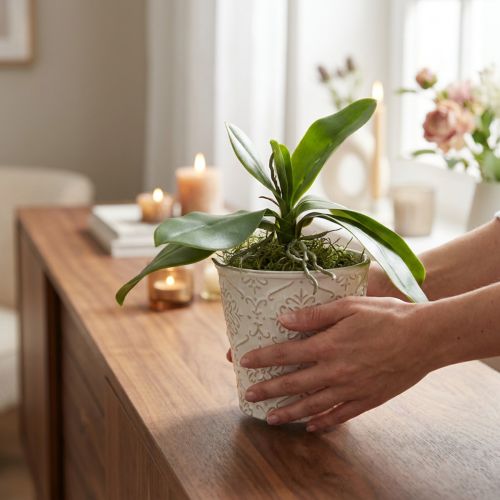 Artikel Orchideenblätter künstlich mit Luftwurzeln 34x8x18cm grün