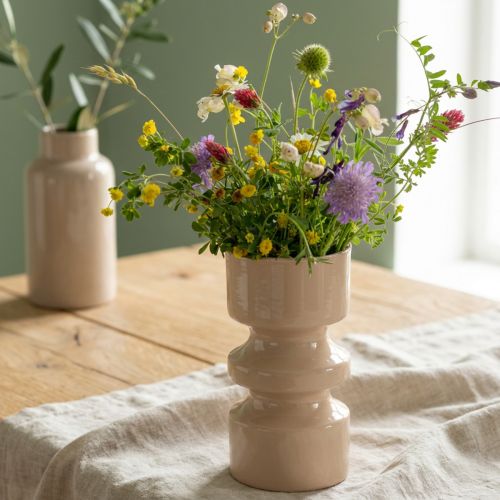 Artikel Blumenvase Metall zylindrisch Ø9cm H17,5cm cappuccino-braun mit Emaille