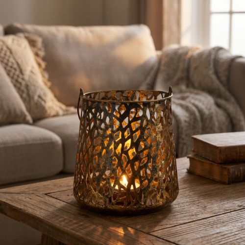 Deko-Laterne aus Metall, Gold Antik, 14,5 cm hoch | Floristik24.at