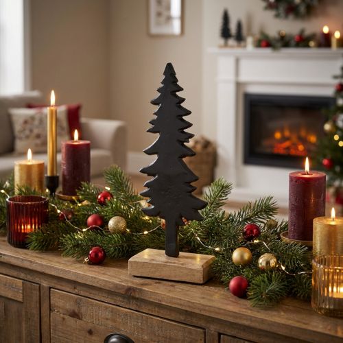 Weihnachtsdeko Tannenbaum Holz Metall H27 cm Schwarz