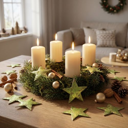 Sterne aus Kokosrinde Metallic-Grün Ø5cm – 50 Stück für Weihnachtsdekoration | Floristik24.at