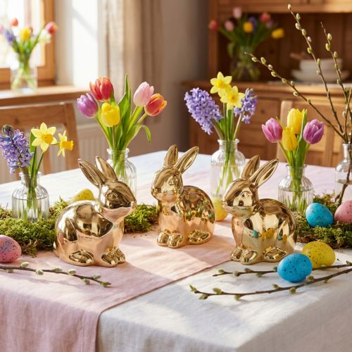 Keramikhasen sitzend Gold Metalloptik 8,5 cm 3er-Set | Floristik24.at