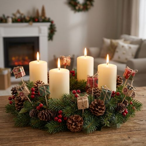 Artikel Blumenstecker aus Holz und Papier 3,5 cm Rot Grün Beige Weihnachten 12 Stück