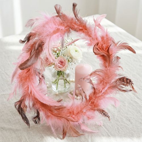 Dekokranz aus echten Fasanenfedern in Pink Ø20 cm für Innenbereiche | Floristik24.at