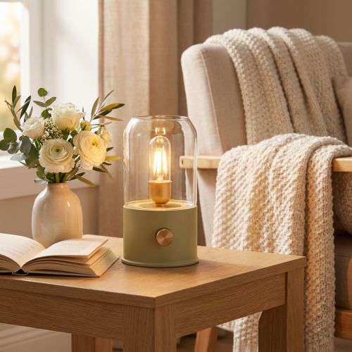 LED Tischlampe Glas Pistaziengrün Retro Stil H19,5 cm Warmweiß | Floristik24.at