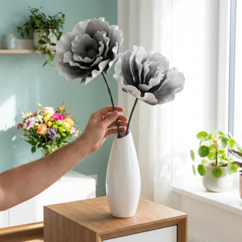 Graue Schaumstoff-Kunstblumen 85 cm 2er-Set | Floristik24.at
