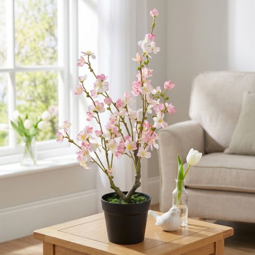 Mandelbaum Kunstpflanze im Topf Rosa Weiß 74 cm | Floristik24.at