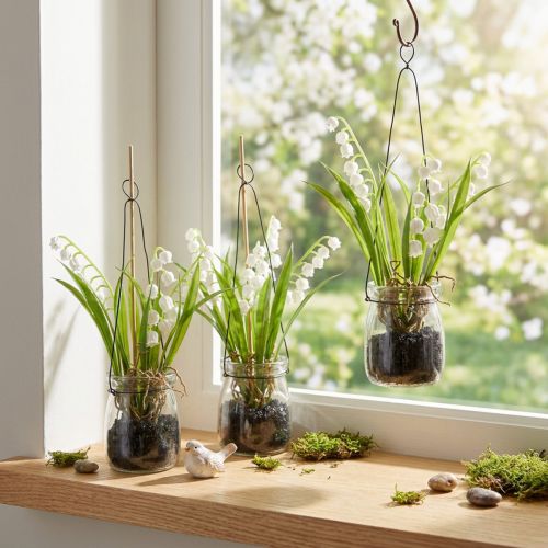 Maiglöckchen im Glas künstlich H22 cm, 3 Stück | Floristik24.at