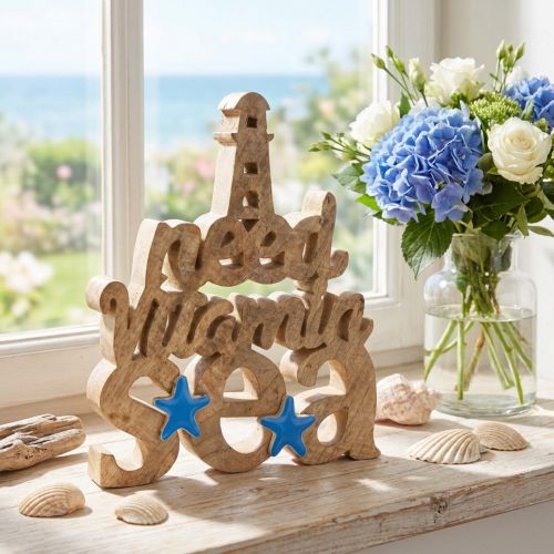 Maritime Holzdeko „I need vitamin sea“ aus Mangoholz 27 x 33,5 cm | Floristik24.at